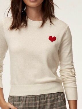 Aritzia Cream Crewneck Sweater with Red Heart